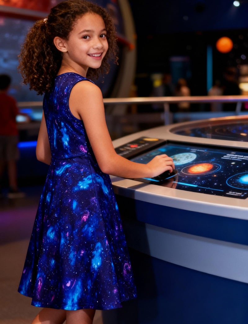 BFUSTYLE Space Blue Pink Nebula Dress for Preteen Girls Galaxy Cartoon Printed Autumn Outside Play Dresses Chic Colourful Street Casucal Frocks Clothes 10-13 Years Old - Image 3